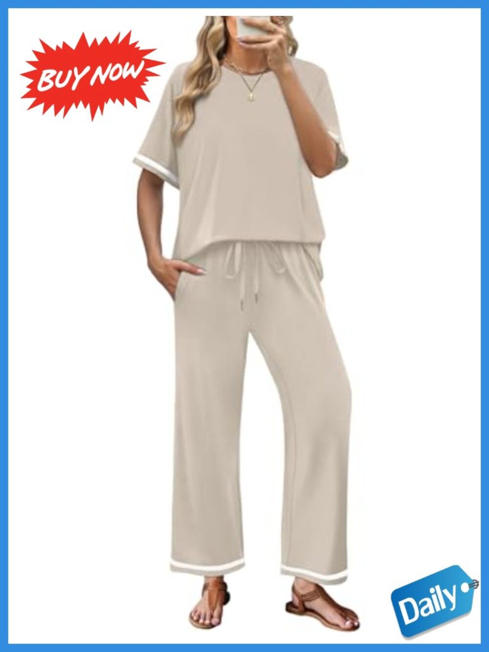 Women's 2 Piece Lounge Set Short Sleeve Wide Leg Pants Casual Travel Outfit